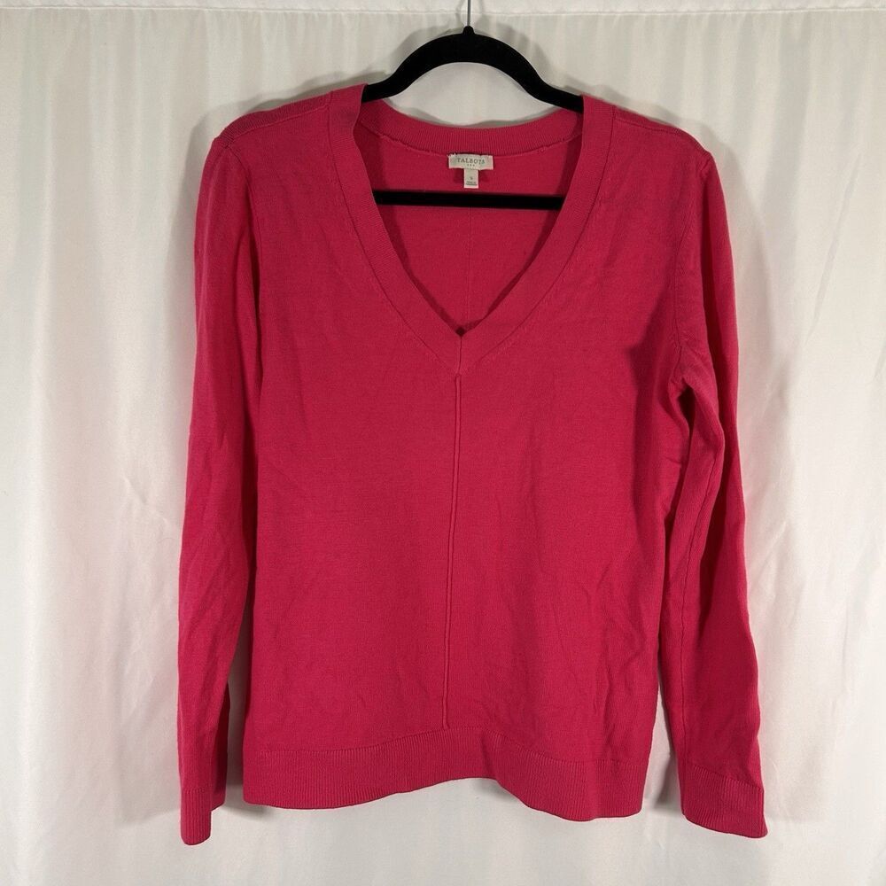 Talbots Sweater Women's Small Solid Pink Vneck Long Sleeve Cotton Blend
